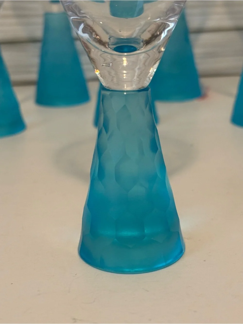 Vintage Artland Prescott Aqua Cordial Glasses Set of 8 Frosted Ice Blue 4.25